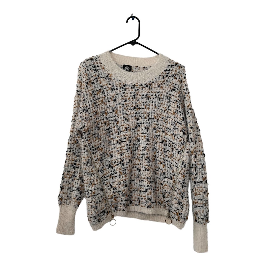 NEW Bobeau Pullover Speckled COZY Sweater Black Tan Cream w/ Side Zippers Small